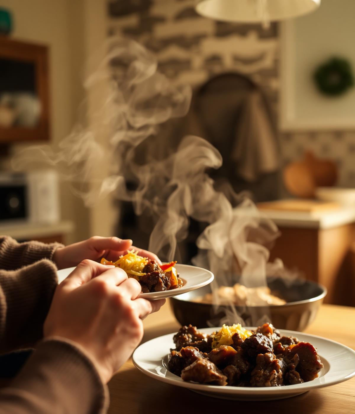 Caring hands plating a home-cooked soul food meal